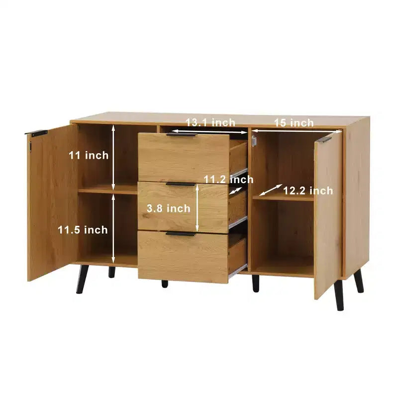 Homy Casa Credenza/Buffet Moderna da 120 cm con Spazio Contenitore e 3 Cassetti, Rovere