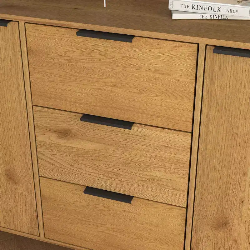 Homy Casa Credenza/Buffet Moderna da 120 cm con Spazio Contenitore e 3 Cassetti, Rovere