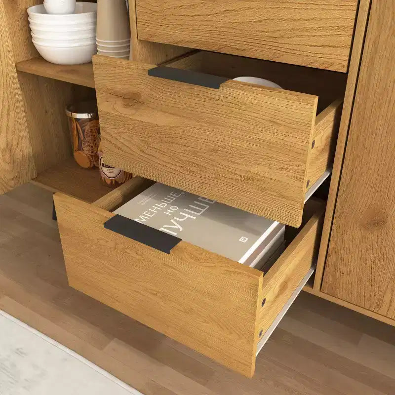 Homy Casa Credenza/Buffet Moderna da 120 cm con Spazio Contenitore e 3 Cassetti, Rovere