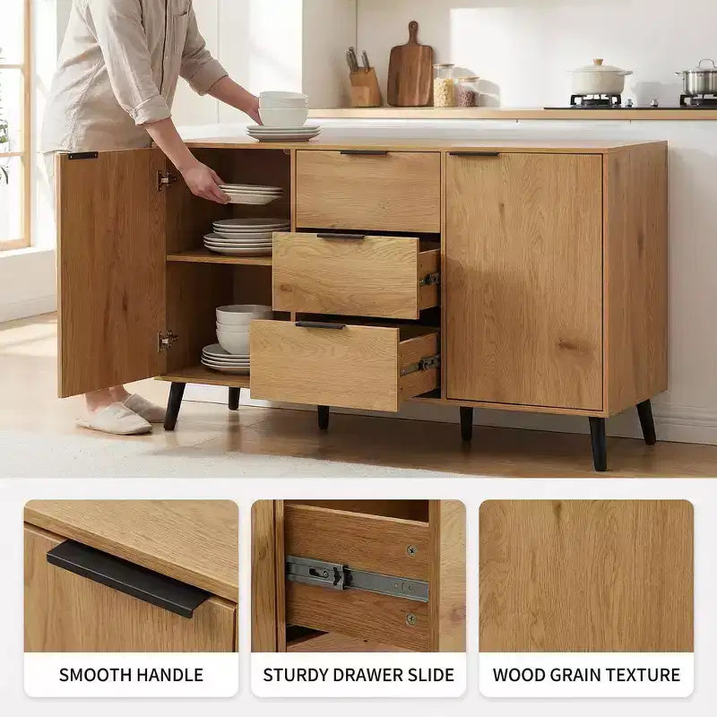 Homy Casa Credenza/Buffet Moderna da 120 cm con Spazio Contenitore e 3 Cassetti, Rovere