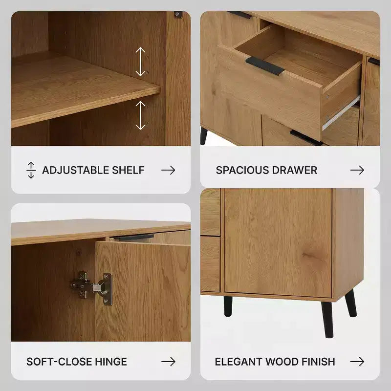 Homy Casa Credenza/Buffet Moderna da 120 cm con Spazio Contenitore e 3 Cassetti, Rovere