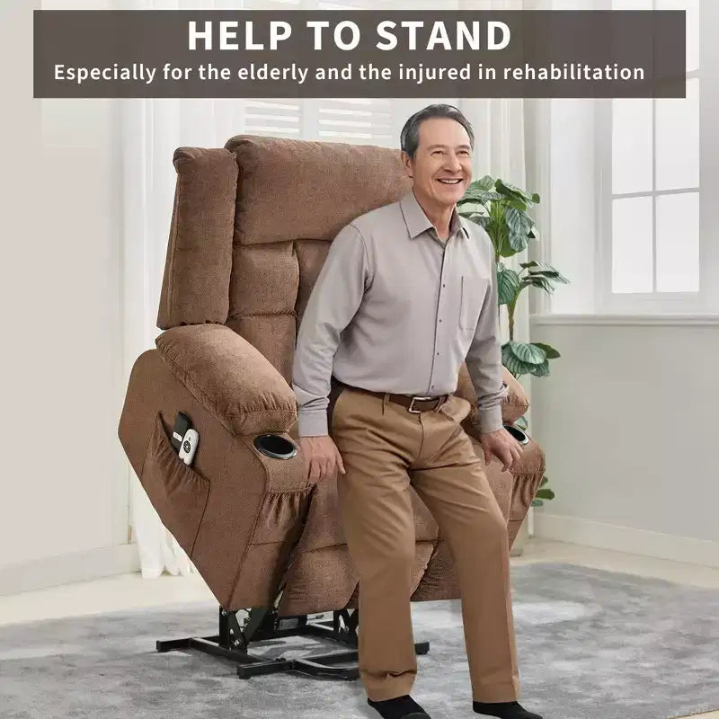Grand fauteuil inclinable, canapé inclinable manuel avec massage et chauffage, fauteuil confortable à 3 positions, 2 poches latérales, 2 poches avant et 2 porte-gobelets