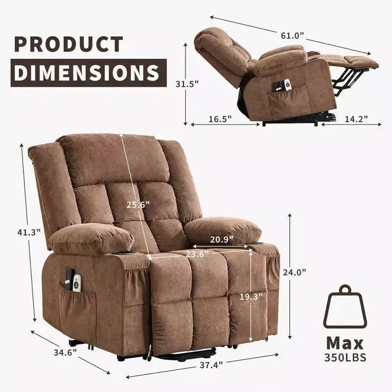 Grand fauteuil inclinable, canapé inclinable manuel avec massage et chauffage, fauteuil confortable à 3 positions, 2 poches latérales, 2 poches avant et 2 porte-gobelets