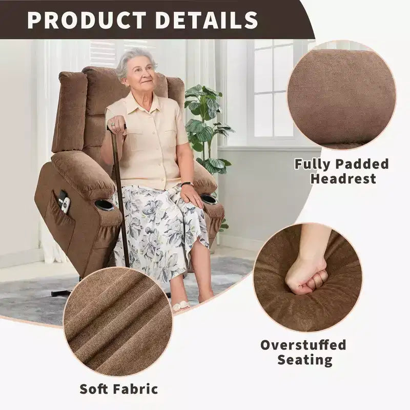 Grand fauteuil inclinable, canapé inclinable manuel avec massage et chauffage, fauteuil confortable à 3 positions, 2 poches latérales, 2 poches avant et 2 porte-gobelets
