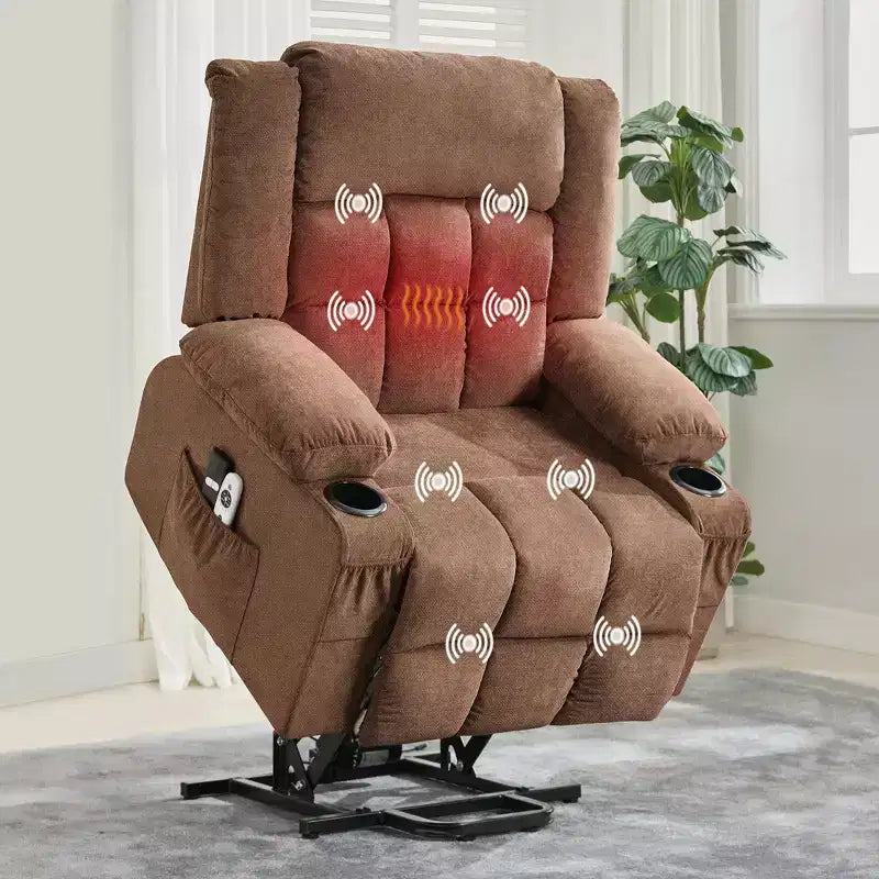 Grand fauteuil inclinable, canapé inclinable manuel avec massage et chauffage, fauteuil confortable à 3 positions, 2 poches latérales, 2 poches avant et 2 porte-gobelets