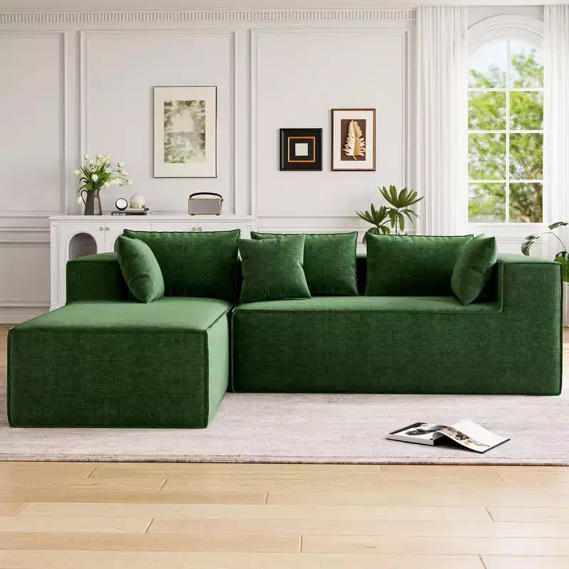 Divano componibile per soggiorno, Divano componibile Cloud con seduta profonda, Divano componibile a L da 271 cm con chaise longue, Divani imbottiti