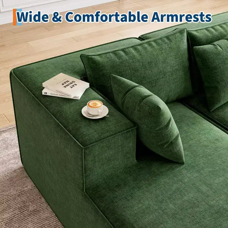 Divano componibile per soggiorno, Divano componibile Cloud con seduta profonda, Divano componibile a L da 271 cm con chaise longue, Divani imbottiti
