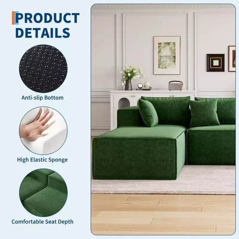 Divano componibile per soggiorno, Divano componibile Cloud con seduta profonda, Divano componibile a L da 271 cm con chaise longue, Divani imbottiti
