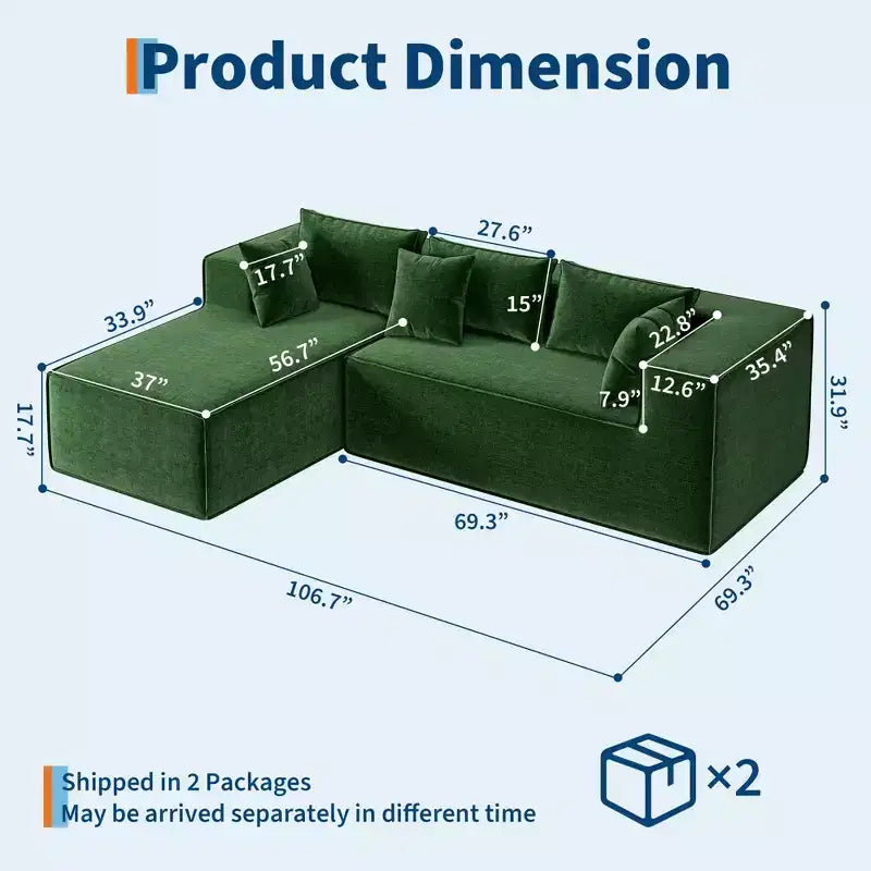 Divano componibile per soggiorno, Divano componibile Cloud con seduta profonda, Divano componibile a L da 271 cm con chaise longue, Divani imbottiti