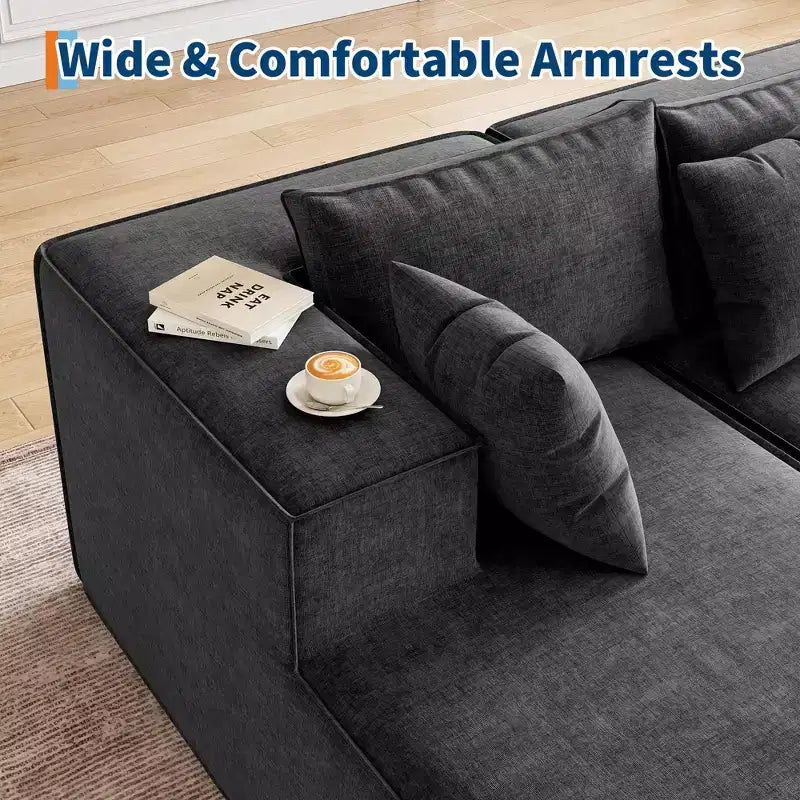 Divano componibile per soggiorno, Divano componibile Cloud con seduta profonda, Divano componibile a L da 271 cm con chaise longue, Divani imbottiti