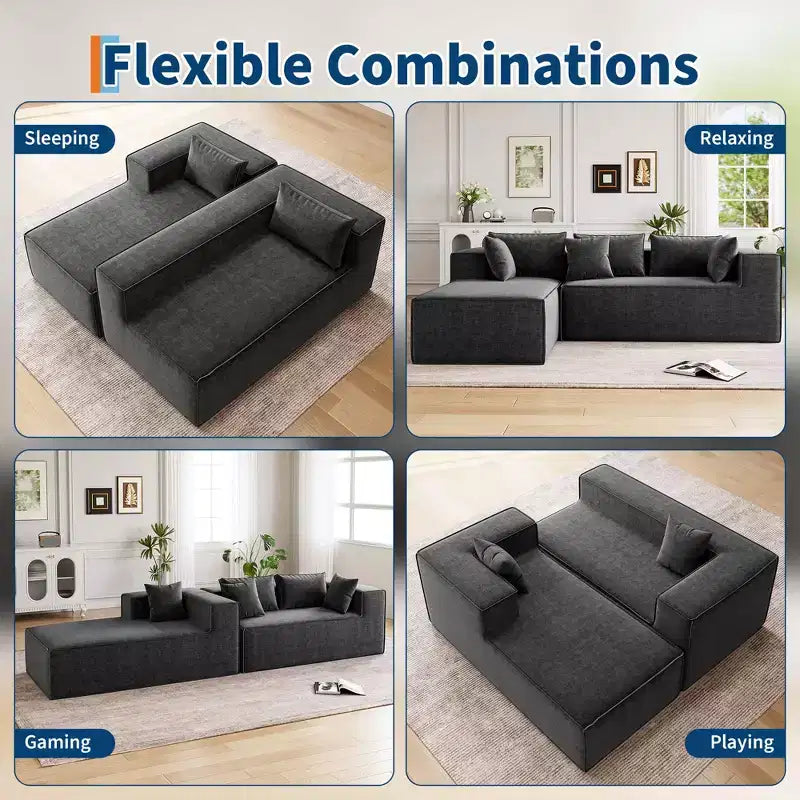 Divano componibile per soggiorno, Divano componibile Cloud con seduta profonda, Divano componibile a L da 271 cm con chaise longue, Divani imbottiti