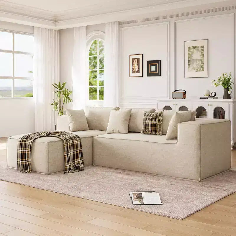 Divano componibile per soggiorno, Divano componibile Cloud con seduta profonda, Divano componibile a L da 271 cm con chaise longue, Divani imbottiti
