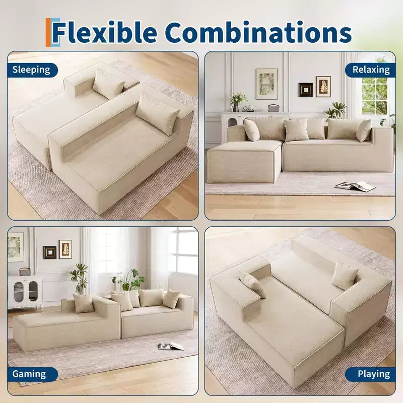 Divano componibile per soggiorno, Divano componibile Cloud con seduta profonda, Divano componibile a L da 271 cm con chaise longue, Divani imbottiti