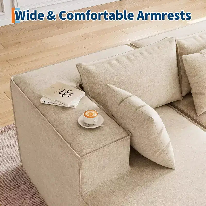 Divano componibile per soggiorno, Divano componibile Cloud con seduta profonda, Divano componibile a L da 271 cm con chaise longue, Divani imbottiti