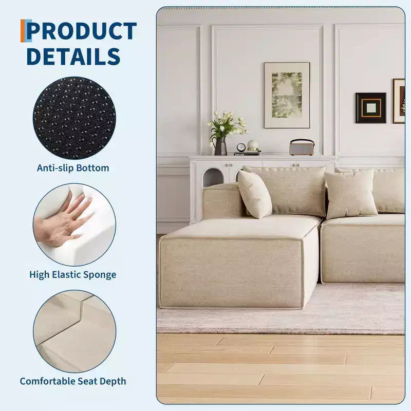 Divano componibile per soggiorno, Divano componibile Cloud con seduta profonda, Divano componibile a L da 271 cm con chaise longue, Divani imbottiti