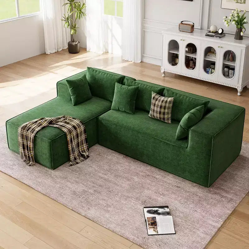 Divano componibile per soggiorno, Divano componibile Cloud con seduta profonda, Divano componibile a L da 271 cm con chaise longue, Divani imbottiti