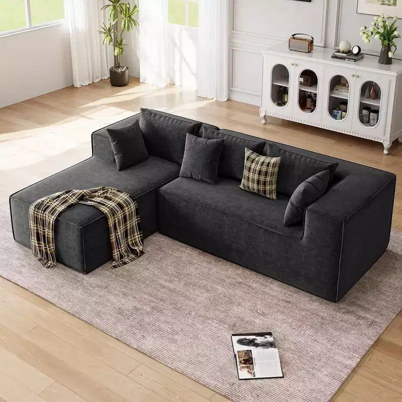 Divano componibile per soggiorno, Divano componibile Cloud con seduta profonda, Divano componibile a L da 271 cm con chaise longue, Divani imbottiti