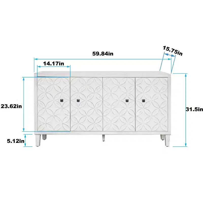 GDFStudio Sophia Madia moderna a buffet da 152 cm con 4 ante e ripiani regolabili