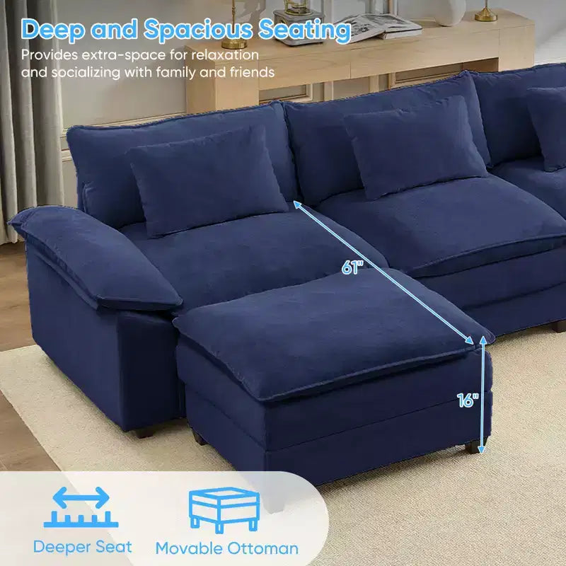 Mjkone Divano componibile a U da 118'', in ciniglia a 5 posti Cloud Sleeper con seduta profonda, ottomani e cuscini spessi