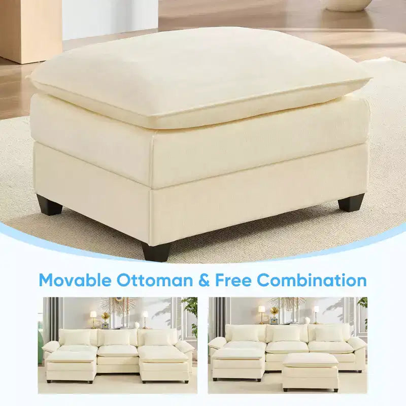 Mjkone Divano componibile a U da 118'', in ciniglia a 5 posti Cloud Sleeper con seduta profonda, ottomani e cuscini spessi