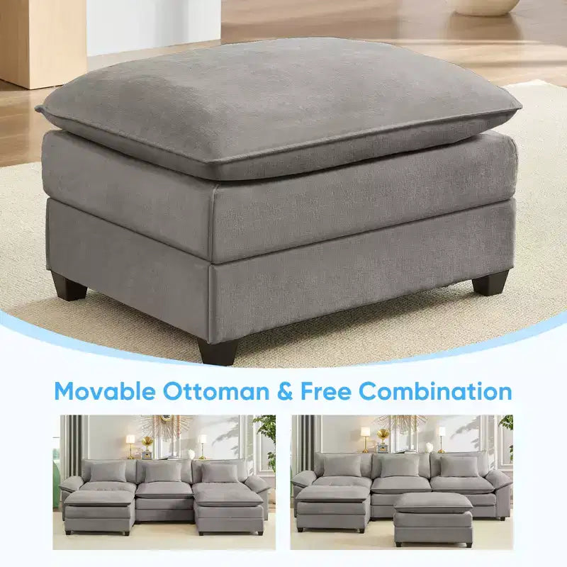 Mjkone Divano componibile a U da 118'', in ciniglia a 5 posti Cloud Sleeper con seduta profonda, ottomani e cuscini spessi