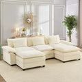 Mjkone 118''U-Shaped Modular Sectional Sofa,Chenille 5-Seat Cloud Sleeper Deep Seat Couch with Ottomans and Thickened Cushion