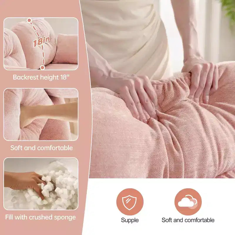 Divano componibile a L a 3 posti in tessuto ciniglia beige con pouf per soggiorno