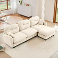 3-Seater Beige Modular Chenille Fabric Sectional L Shaped Couch With Ottoman for Living Rooms
