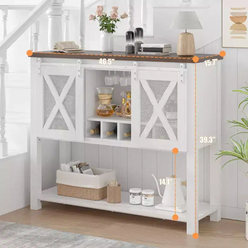 GustoWave Buffet bahut de 118 cm avec rangement, meuble de bar à café, meuble de bar à vin de ferme avec porte-verres à vin