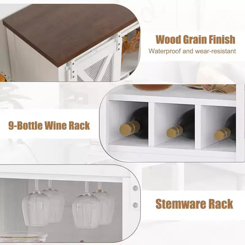 GustoWave Buffet bahut de 118 cm avec rangement, meuble de bar à café, meuble de bar à vin de ferme avec porte-verres à vin