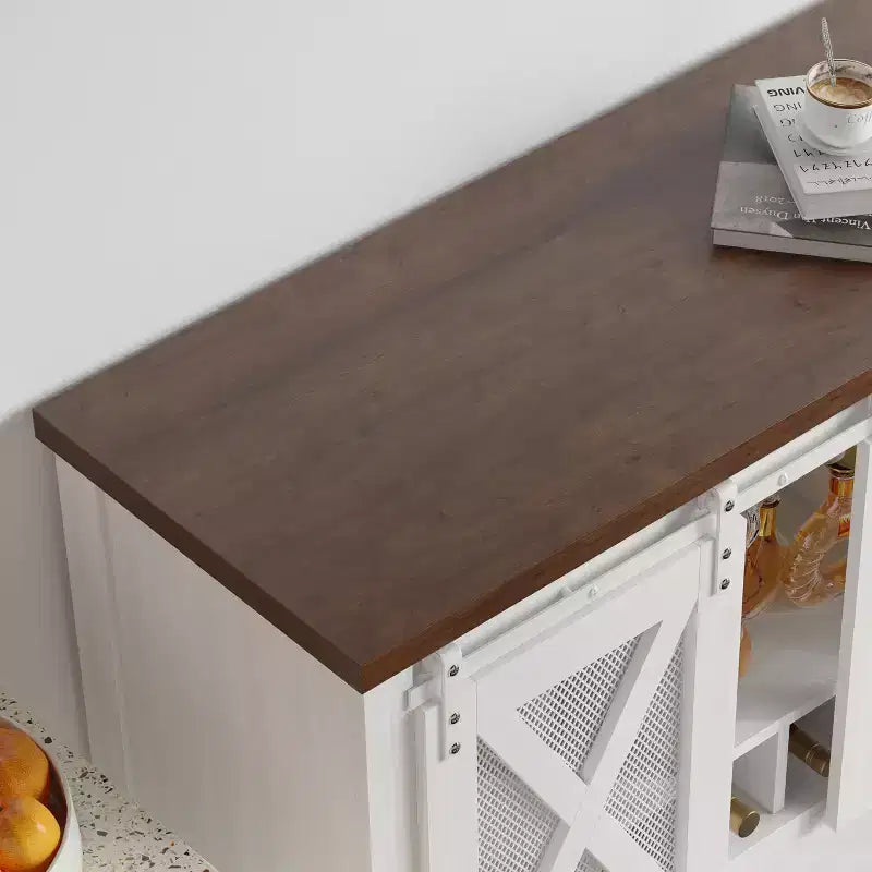GustoWave Buffet bahut de 118 cm avec rangement, meuble de bar à café, meuble de bar à vin de ferme avec porte-verres à vin