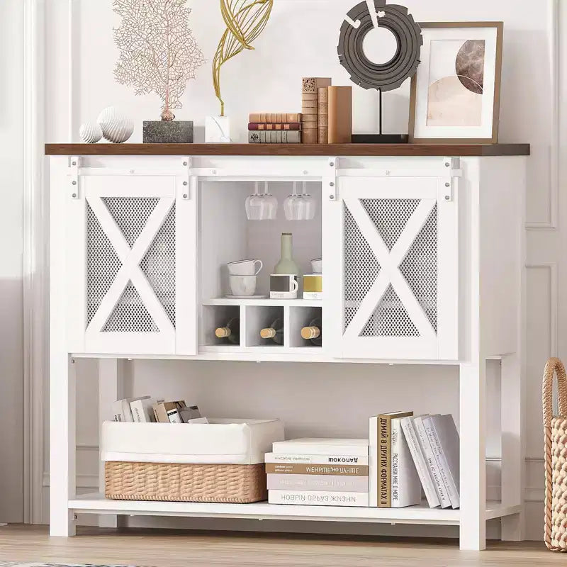 GustoWave Credenza/Buffet da 46,5'' con Contenitore, Mobile Bar per Caffè, Mobile Bar per Vini Stile Rustico con Portabicchieri