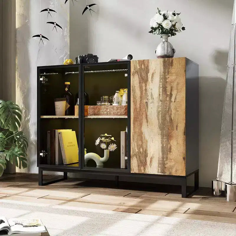 Famapy Vetrinetta Moderna in Vetro con Luci LED RGB, Vetrinetta, Madia Buffet, per Soggiorno e Sala Collezione