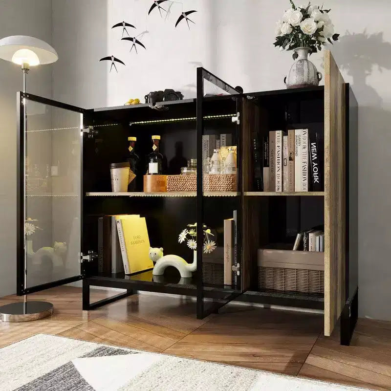 Famapy Vetrinetta Moderna in Vetro con Luci LED RGB, Vetrinetta, Madia Buffet, per Soggiorno e Sala Collezione