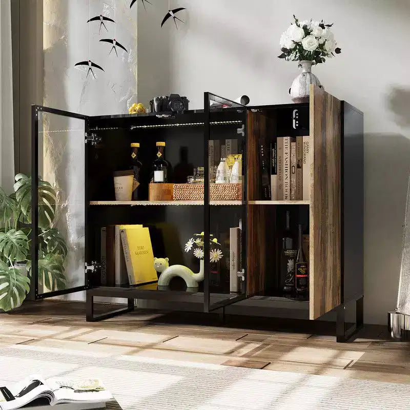 Famapy Vetrinetta Moderna in Vetro con Luci LED RGB, Vetrinetta, Madia Buffet, per Soggiorno e Sala Collezione