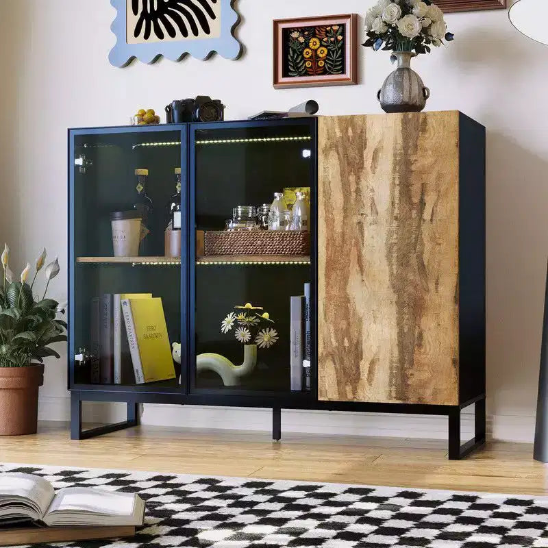 Famapy Vetrinetta Moderna in Vetro con Luci LED RGB, Vetrinetta, Madia Buffet, per Soggiorno e Sala Collezione