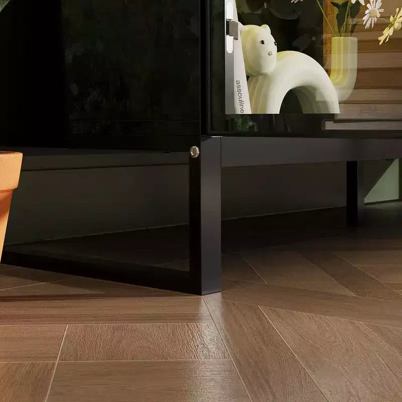 Famapy Vetrinetta Moderna in Vetro con Luci LED RGB, Vetrinetta, Madia Buffet, per Soggiorno e Sala Collezione