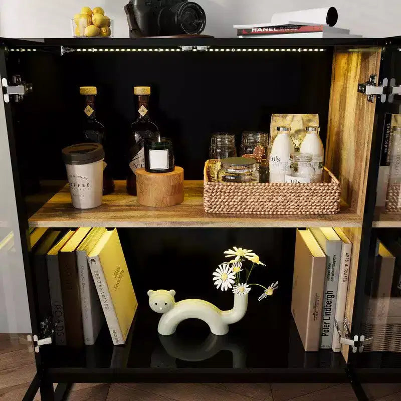 Famapy Vetrinetta Moderna in Vetro con Luci LED RGB, Vetrinetta, Madia Buffet, per Soggiorno e Sala Collezione