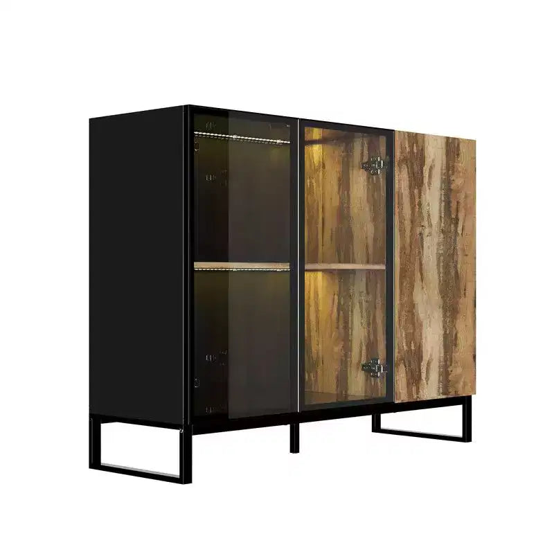 Famapy Vetrinetta Moderna in Vetro con Luci LED RGB, Vetrinetta, Madia Buffet, per Soggiorno e Sala Collezione