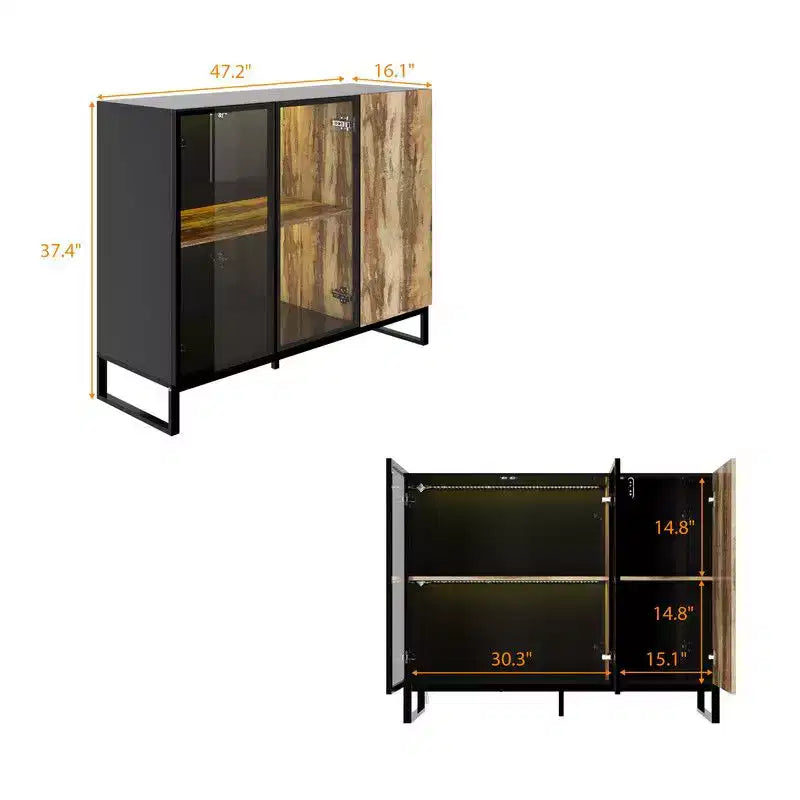 Famapy Vetrinetta Moderna in Vetro con Luci LED RGB, Vetrinetta, Madia Buffet, per Soggiorno e Sala Collezione