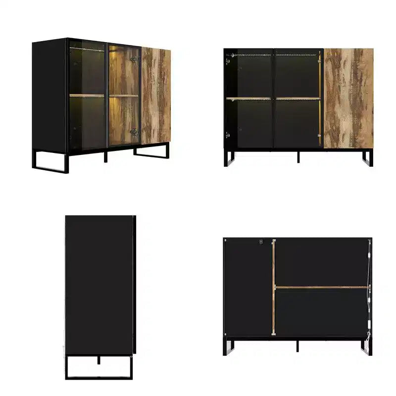 Famapy Vetrinetta Moderna in Vetro con Luci LED RGB, Vetrinetta, Madia Buffet, per Soggiorno e Sala Collezione