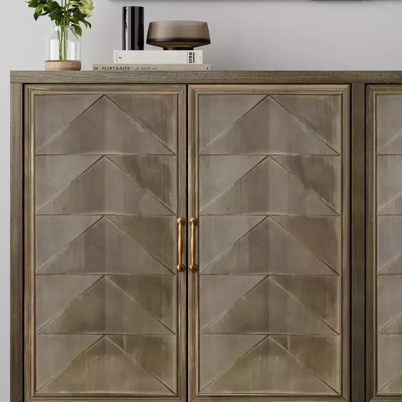 Mobile credenza moderno Okak, mobile buffet con 4 ante dal design geometrico elegante, armadietto contenitore per soggiorno, ufficio, cucina