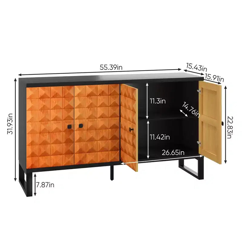 Mobile credenza moderno Okak, mobile buffet con 4 ante dal design geometrico elegante, armadietto contenitore per soggiorno, ufficio, cucina