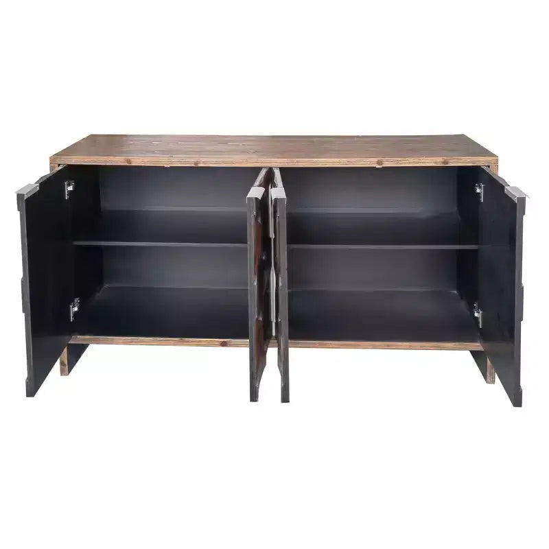 Okak - Mobiletto rustico da fattoria, credenza con quattro ante con motivo intagliato, mobile contenitore per cucina, sala da pranzo, ingresso
