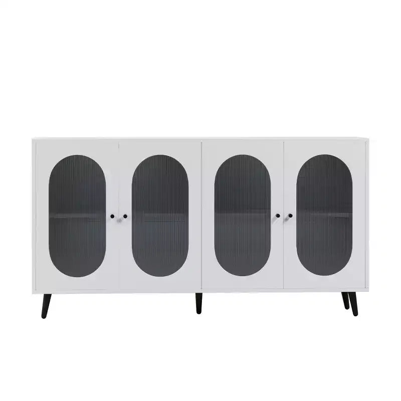 Okak Armadietto d'Accento Moderno, Credenza con Quattro Ante in Vetro, Mobile Contenitore per Cucina, Sala da Pranzo, Ingresso