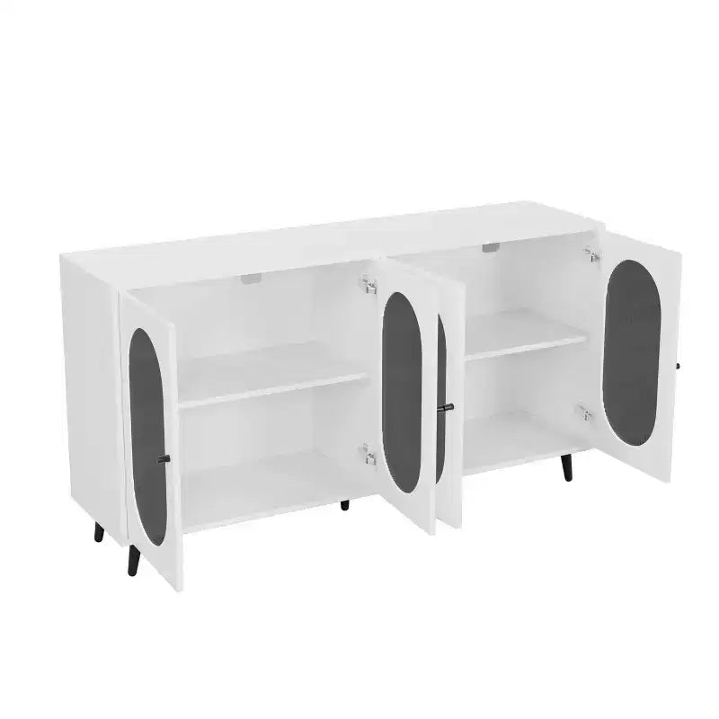 Okak Armadietto d'Accento Moderno, Credenza con Quattro Ante in Vetro, Mobile Contenitore per Cucina, Sala da Pranzo, Ingresso