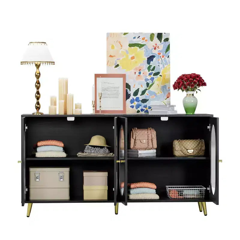 Okak Armadietto d'Accento Moderno, Credenza con Quattro Ante in Vetro, Mobile Contenitore per Cucina, Sala da Pranzo, Ingresso