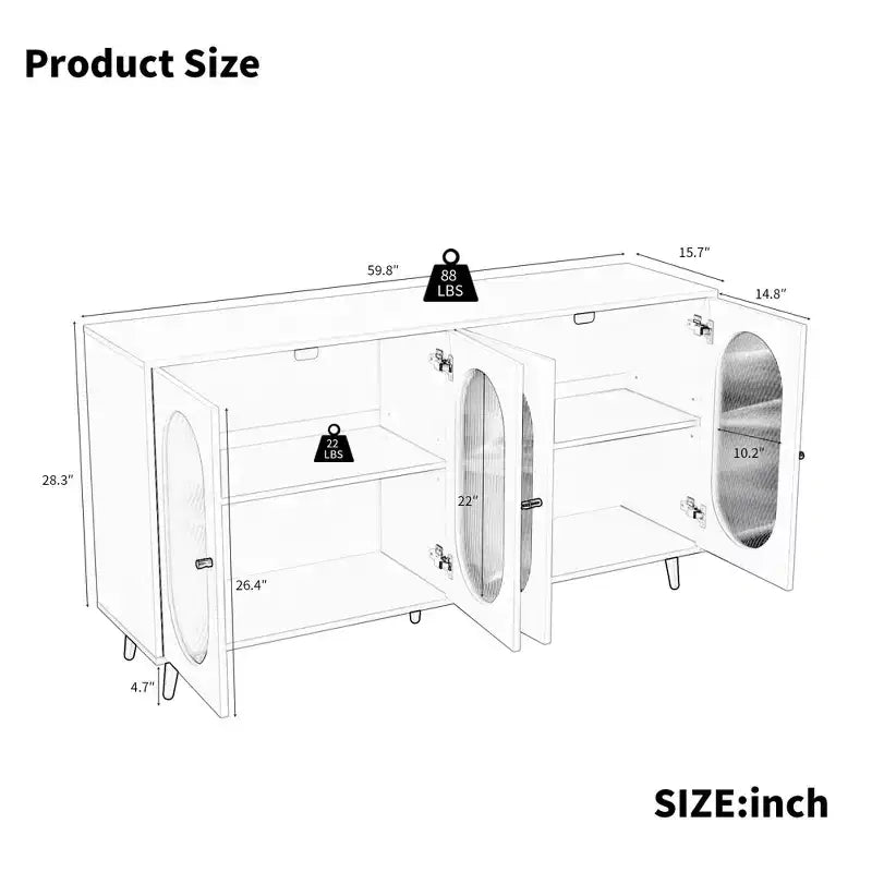 Okak Armadietto d'Accento Moderno, Credenza con Quattro Ante in Vetro, Mobile Contenitore per Cucina, Sala da Pranzo, Ingresso