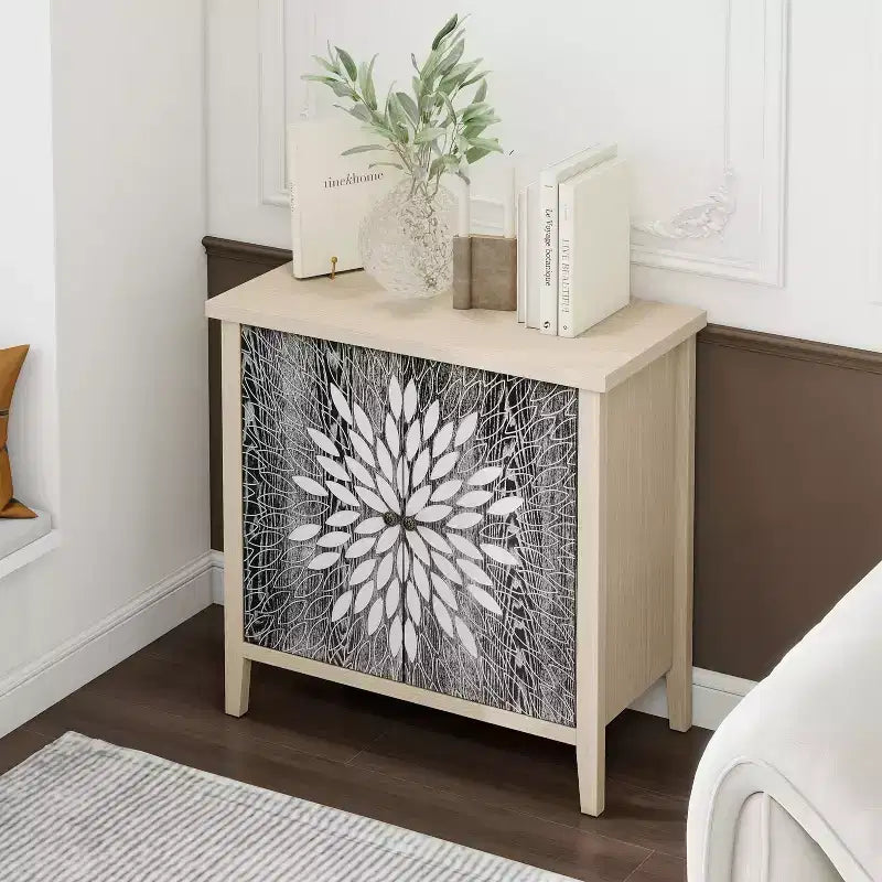Mobile Buffet Moderno Okak, Mobile Contenitore con Quattro Ante Intagliate, Credenza per Cucina, Sala da Pranzo, Ingresso