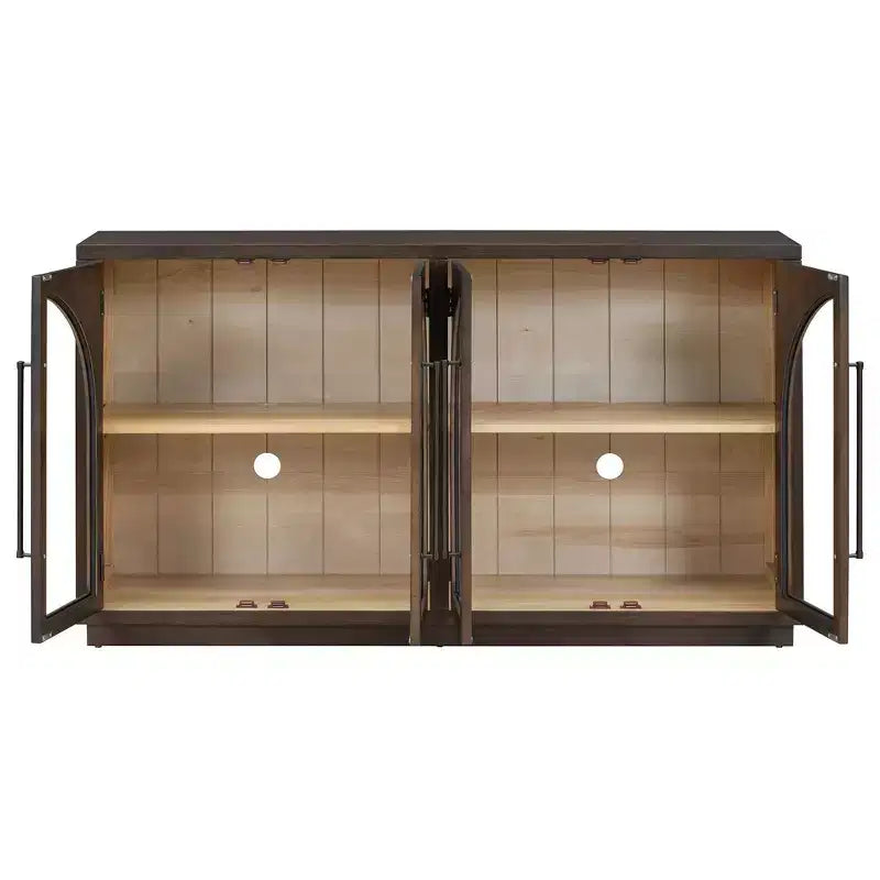 Bahut Okak avec 4 portes cintrées en verre et 4 étagères, meuble de rangement pour salon, salle à manger